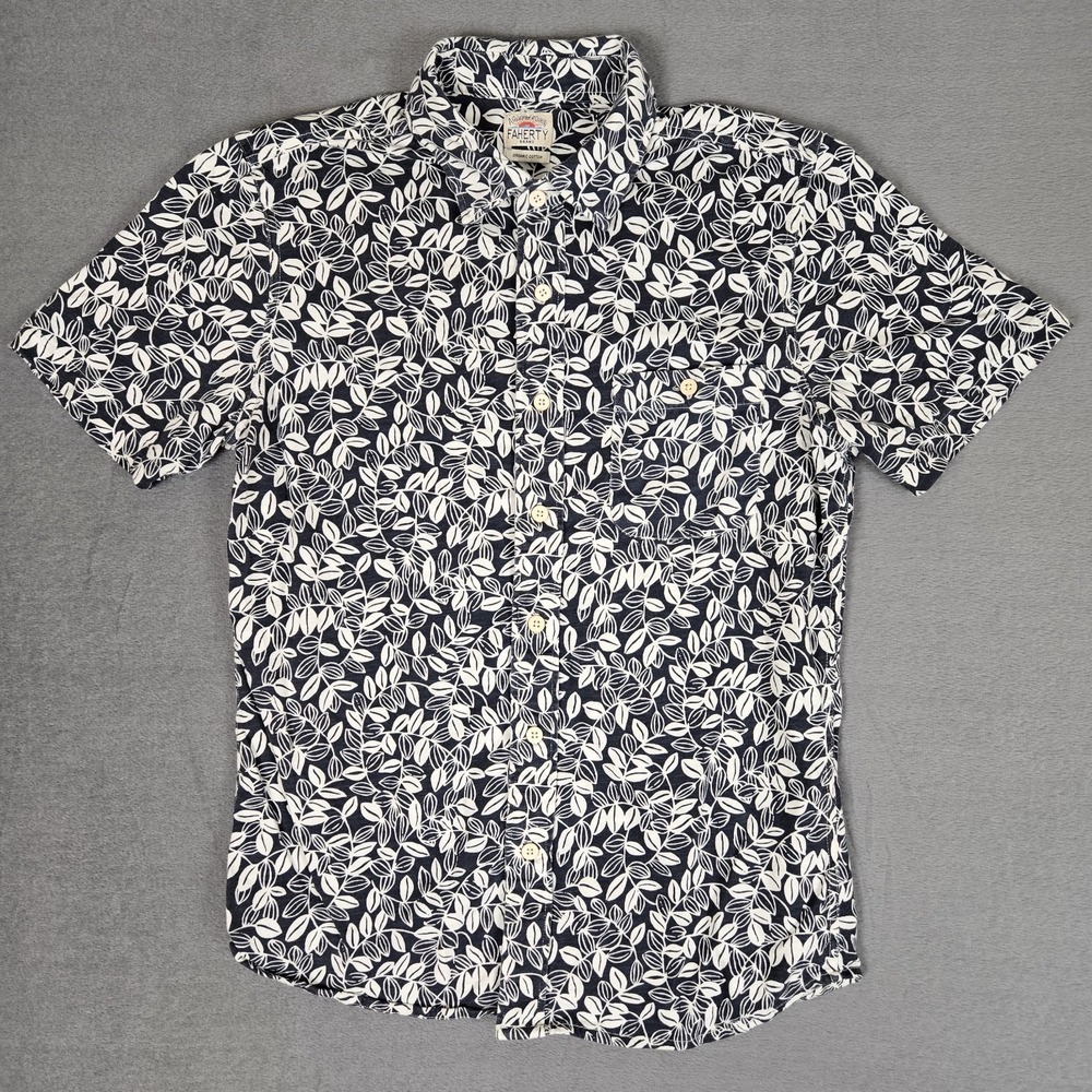 Faherty Shirt Mens Medium Knit Seasons Cotton Button Up Pocket Floral Print
